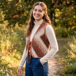 Vintage 70s Patchwork Cropped Vest Handmade